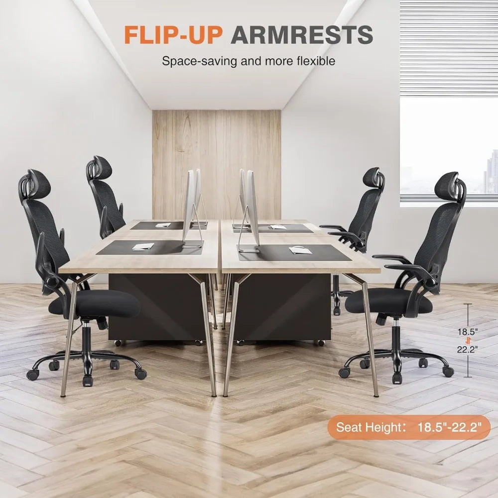 Office Computer Desk Chair, Ergonomic High-Back Mesh Rolling Work Chairs with Wheels and Adjustable Headrests