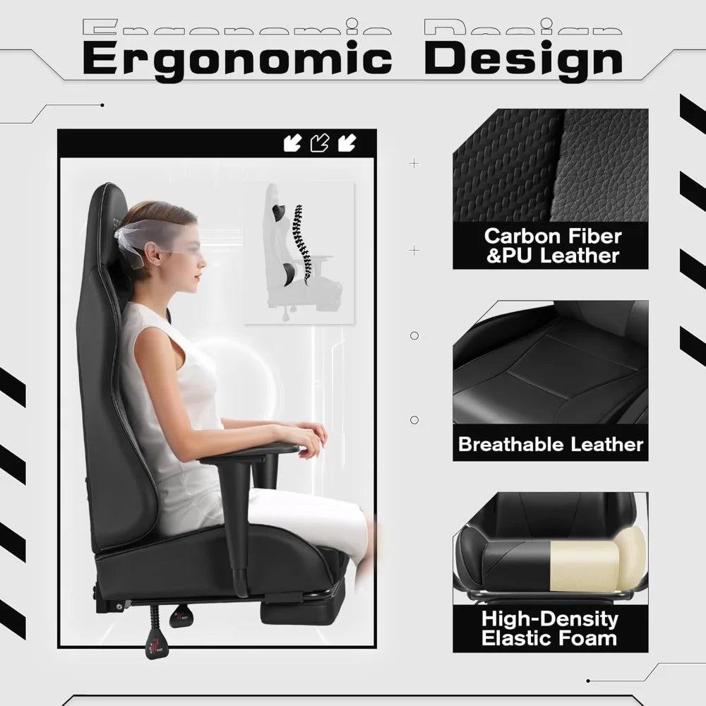 Gaming Chair with Footrest Massage Lumbar Support Adjustable Swivel Office Computer Chair Ergonomic High Back PU Leather