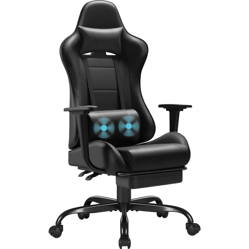 Gaming Chair with Footrest Massage Lumbar Support Adjustable Swivel Office Computer Chair Ergonomic High Back PU Leather