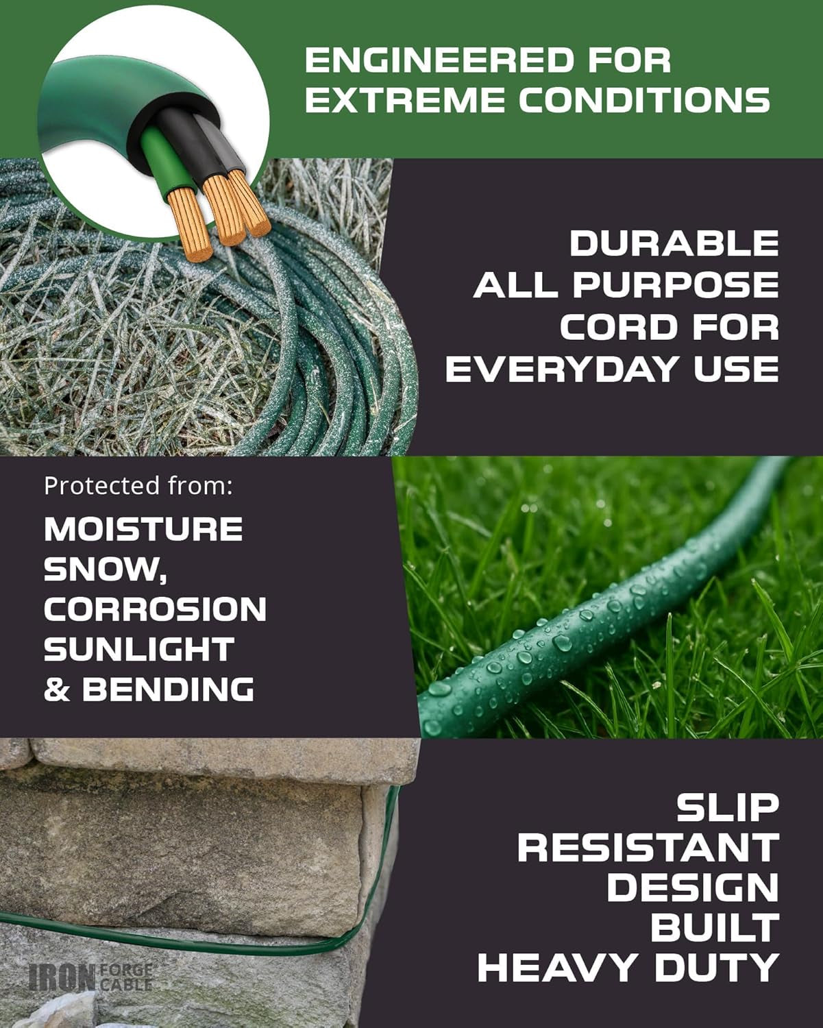 Green Outdoor Extension Cord 100 FT - 16/3 SJTW Weatherproof Long Extension Cord for outside with 3 Prong - 16 Gauge 100 Foot for Yard, Gardens, Landscaping - UL Listed