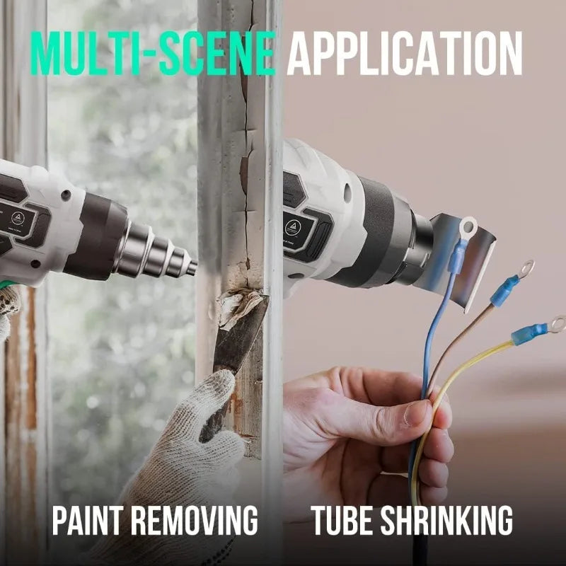 20V Cordless Heat Gun,Hot Air Gun Kit Portable,3 Temperatures Max. 932℉,2 Nozzles, 200L/min, 13m/s,1.5Lbs
