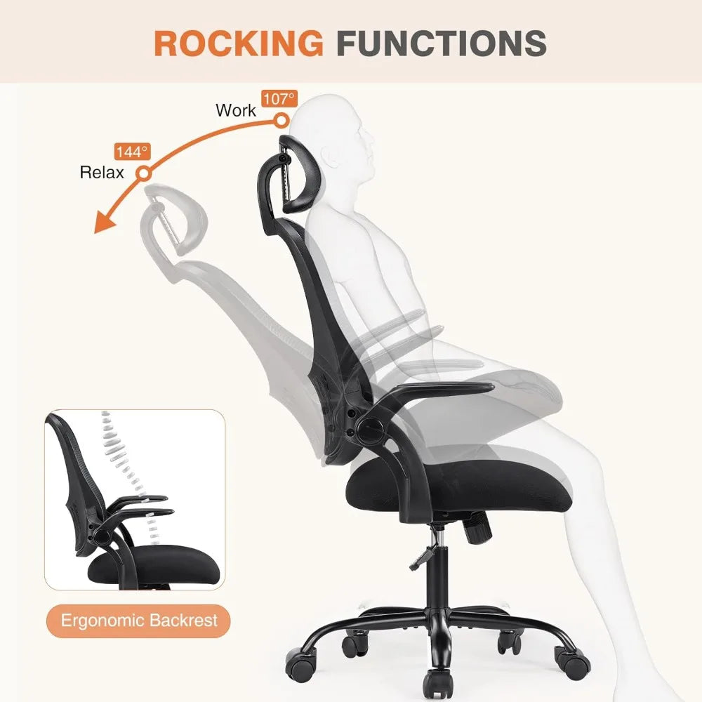 Office Computer Desk Chair, Ergonomic High-Back Mesh Rolling Work Chairs with Wheels and Adjustable Headrests
