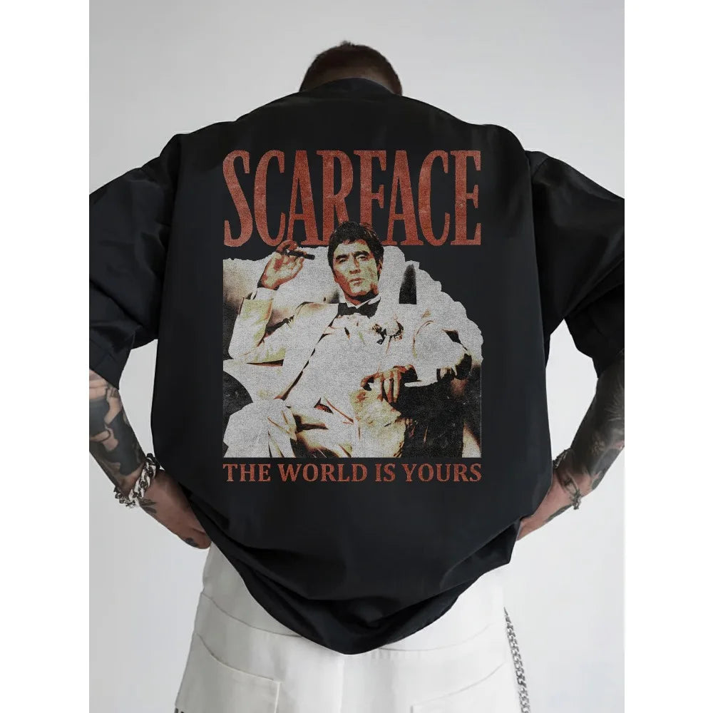 Men Scarface Graphic T-ShirtCasual Prue Cotton Print Round Neck Unisex Loose Fit Breathable Polyester Oversize Unseix Tshirts