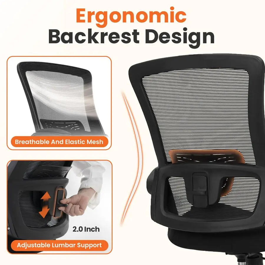 Office Desk Chair Computer High Back Mesh Gaming Seat with Ergonomic Adjustable Comfy Flipup Armrests Lumbar Support Height for