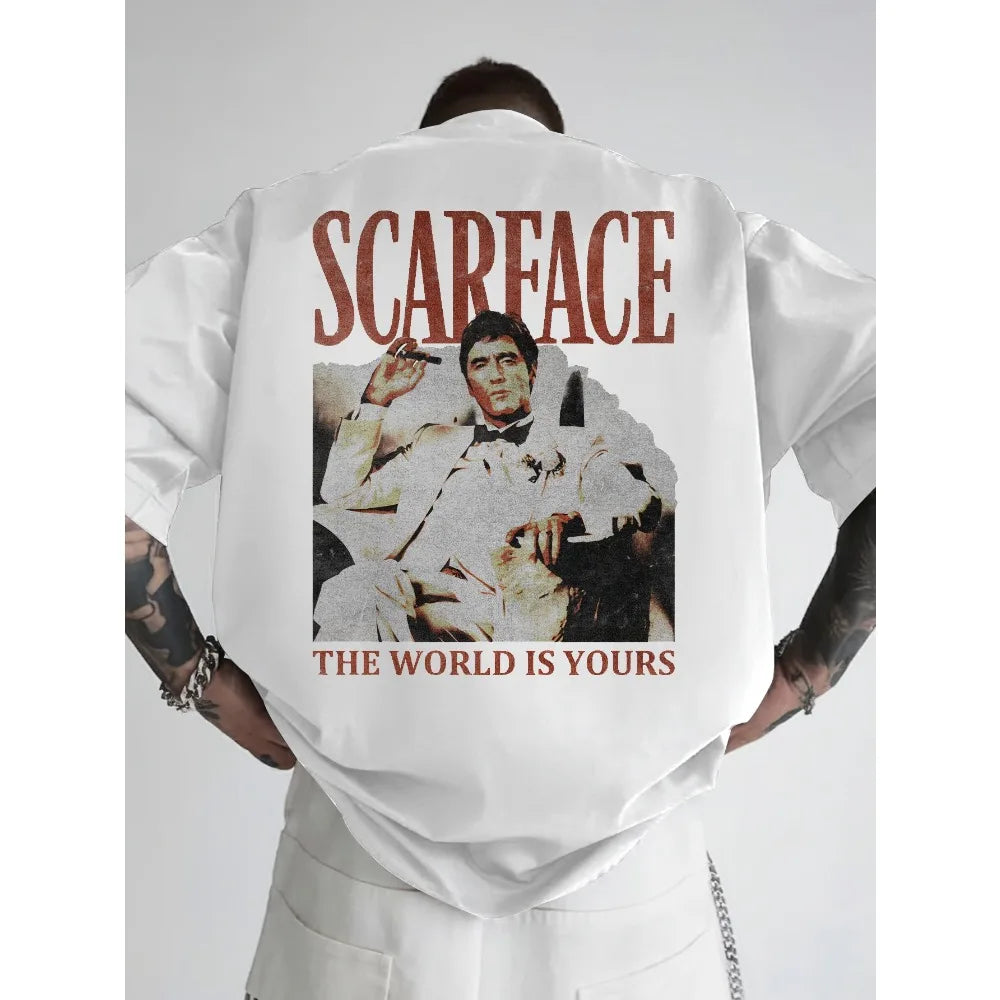 Men Scarface Graphic T-ShirtCasual Prue Cotton Print Round Neck Unisex Loose Fit Breathable Polyester Oversize Unseix Tshirts